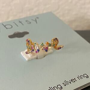 Itsybitsy 925 Sterling Silver Gold “LOVE” Rainbow Stones Ring Size 8 Pride